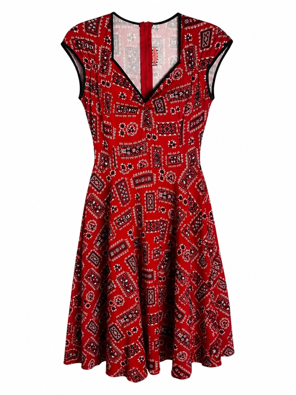 Pinup Couture Red Bandana Print Heidi Fit Flare Rockabilly Dress Made USA L